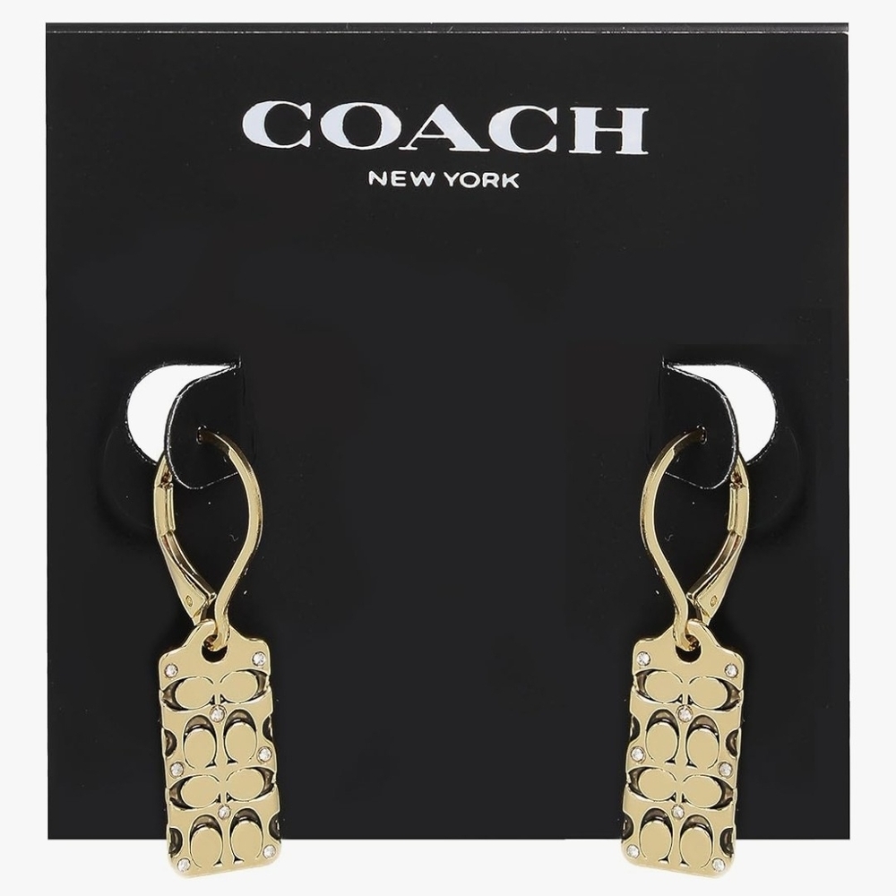 Coach New York Gold Logo Drop Earrings